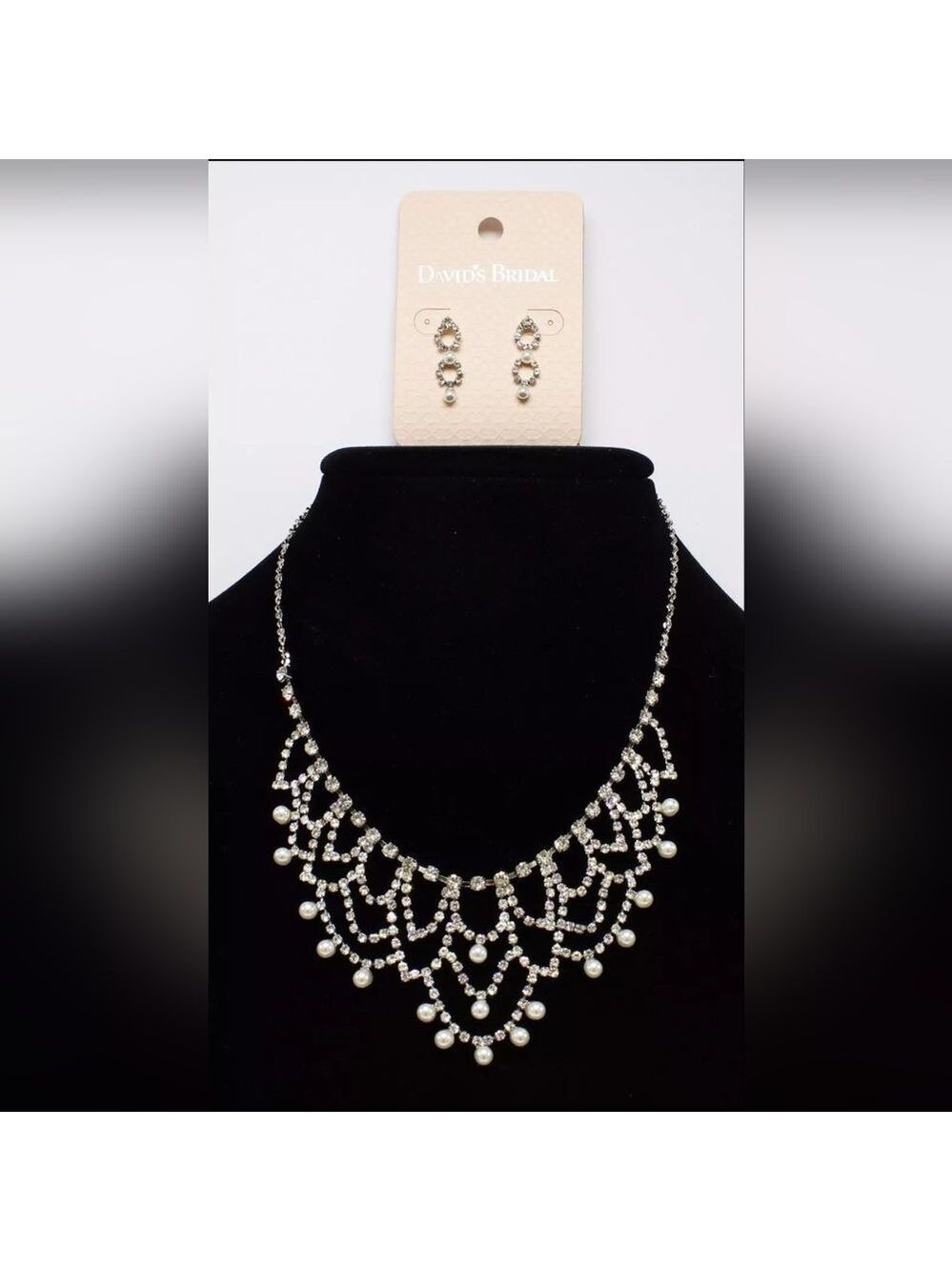 David's Bridal Silver and Pearl Necklace and Earring Set